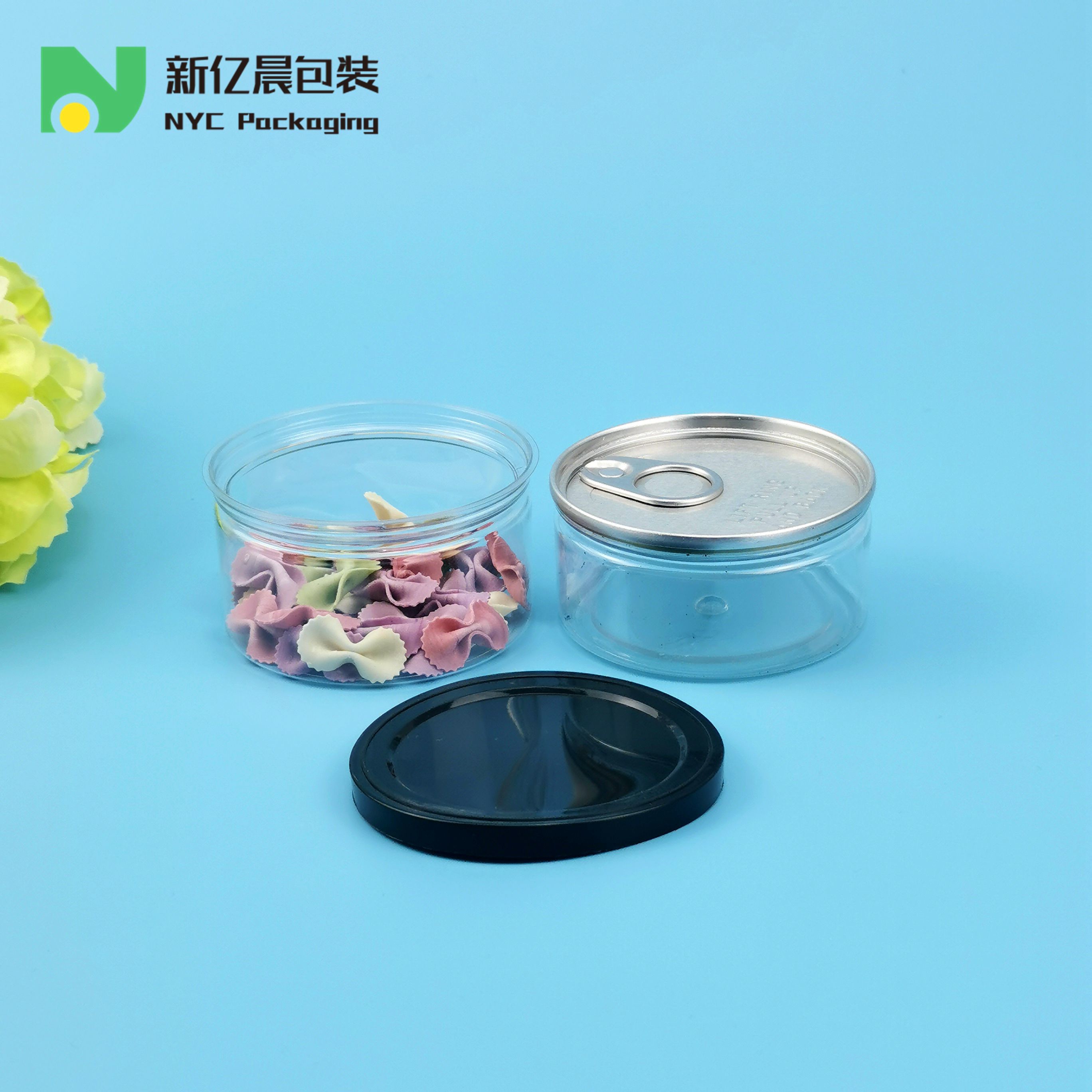 340ML Peanuts Plastic Food Cans With Aluminum Easy Open End