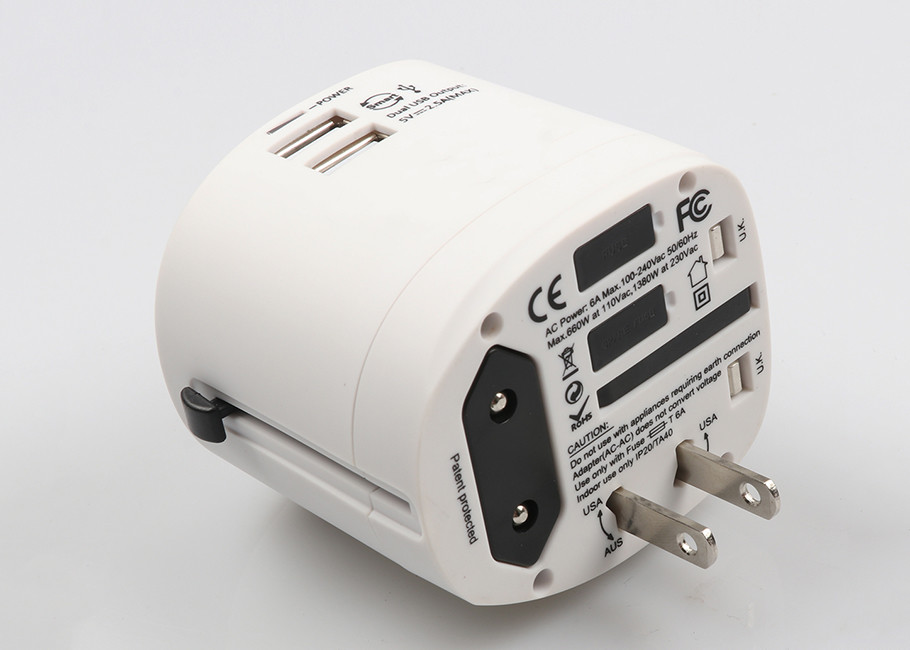 Most Popular AC Output 6A Travel Power Adapter With 2.5A Dual USB Charging Port For Business