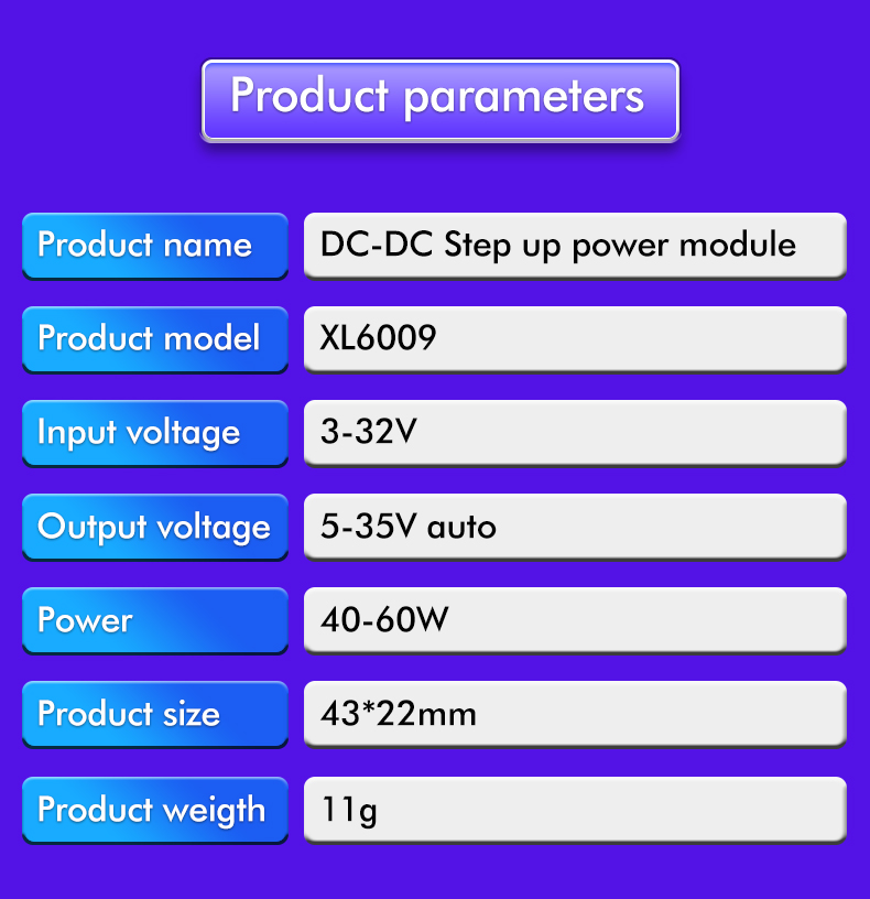 LED and LCD Compatible 43*22mm Super XL6009 DC-DC Boost Module with Adjustable Output