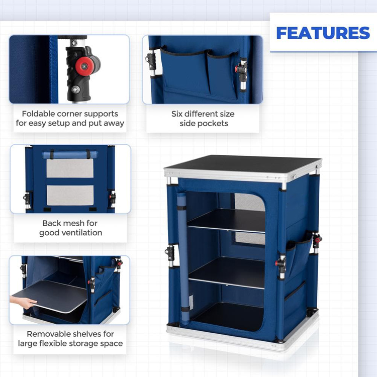 General Outdoor Furniture Camping Foldable Cooking Table with Storage Organizer Cabinet