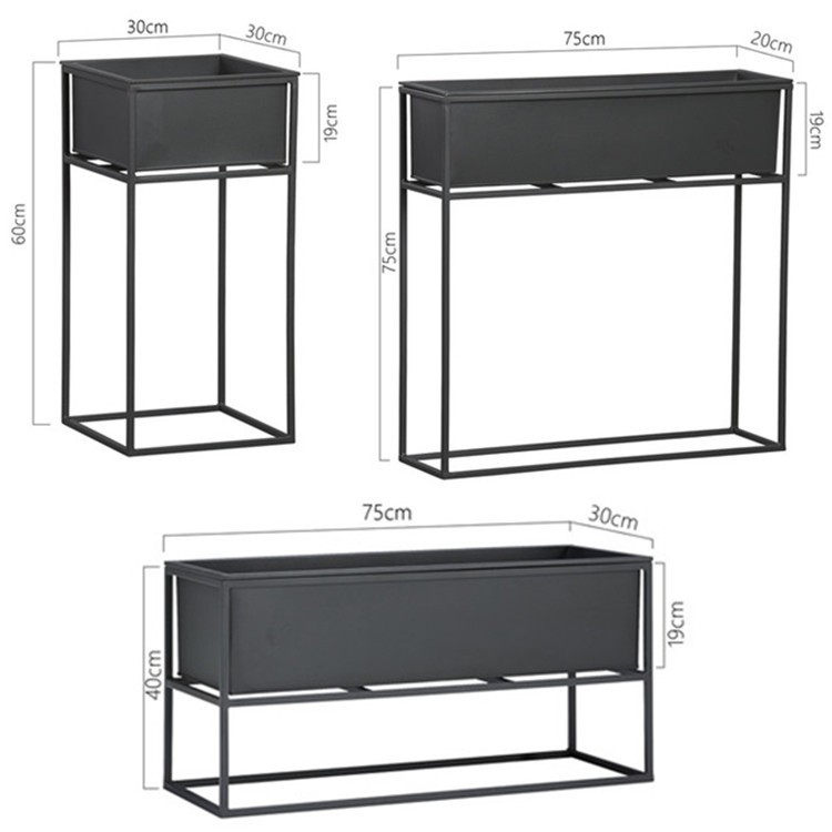 Three sizes rectangular black planter boxes metal flower planter
