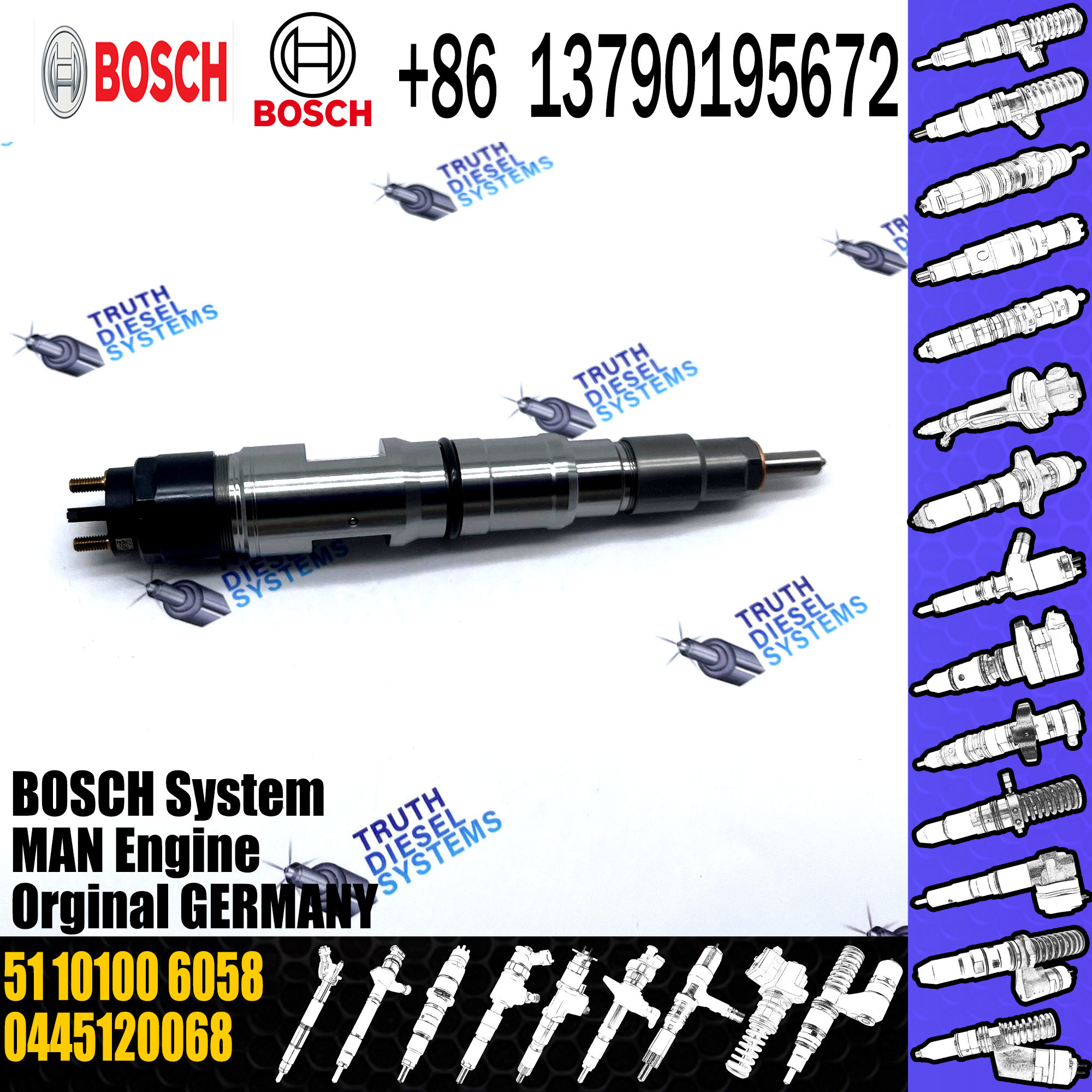 Diesel Fuel Injector Common Rail Injector Assembly 0445120068 51101006058 for MAN TRUCK