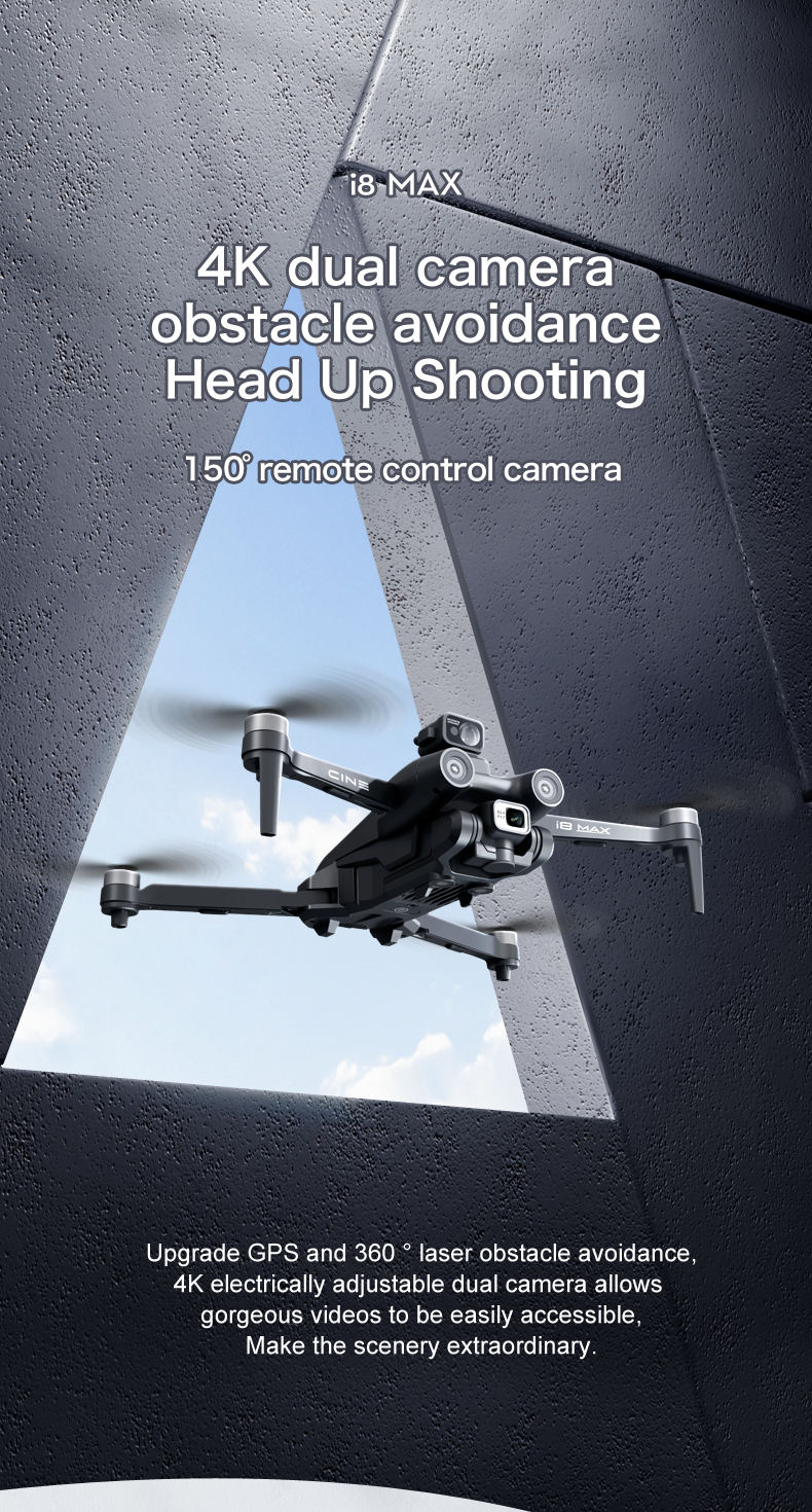 I8 Max Rc Drone 4k Hd Aerial Camera Gps Positioning Foldable Obstacle Avoidance Brushless Gimbal Optical Flow Frequency 2.4G