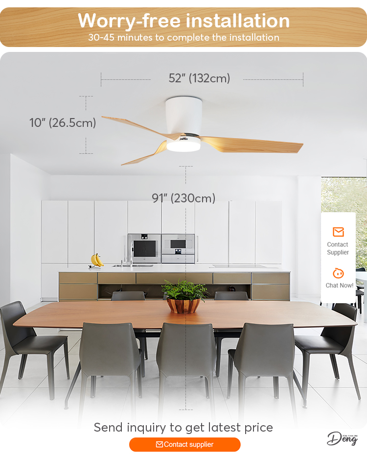 52 inches Remote LED Ceiling Fan with Dimmable 3 Color Light Motor Type DC Pure Copper