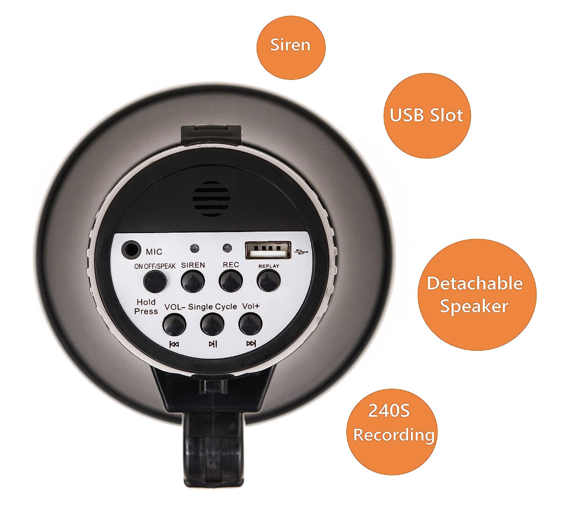 9.05 Inches Police Battery Powered Megaphone Bluetooth Speaker Built In Microphone