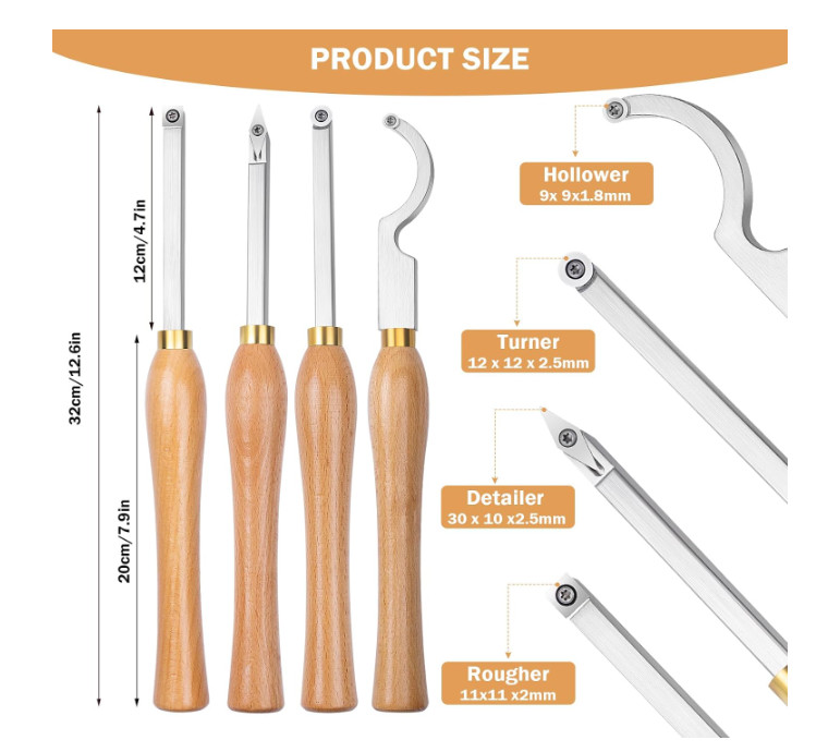 Mini Bar Carbide Tipped Woodturning Tools Set Including Round / Diamond / Square Inserts