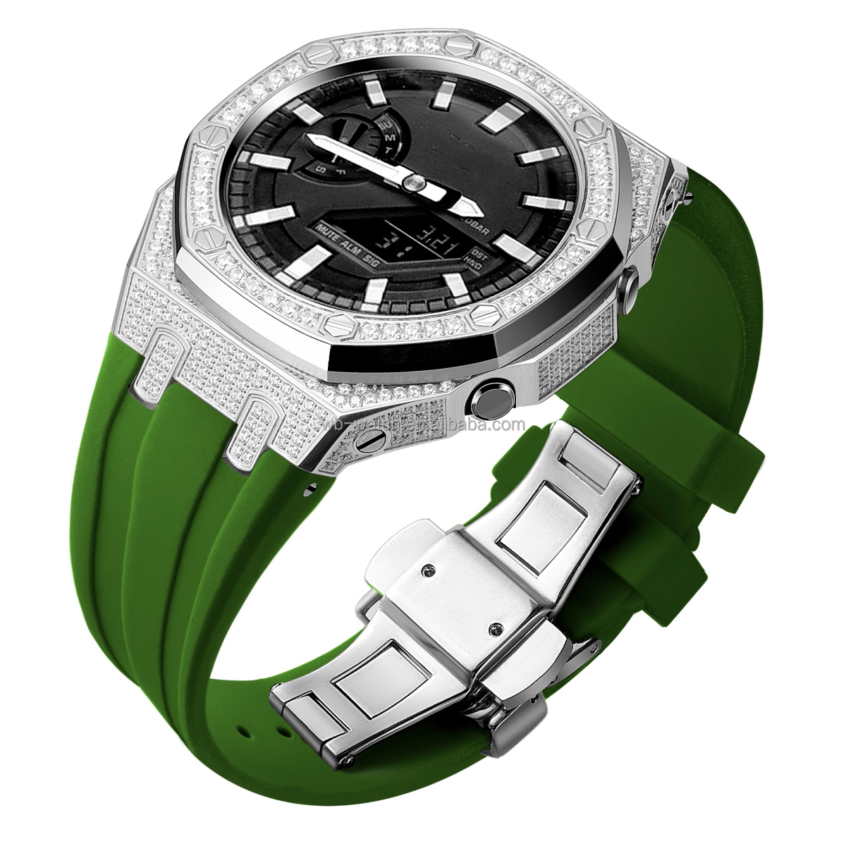 Full Zircon Diamond Stainless Steel Watch Case And Band For Casio Ga2100 Replacement