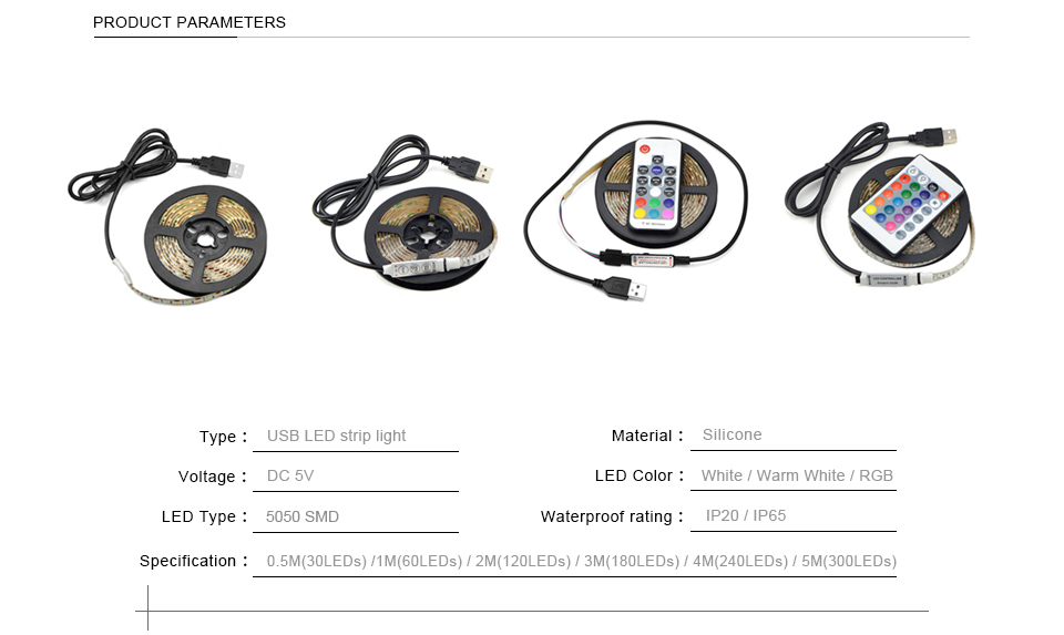 USB TV Backlight DC 5V Flexible Ribbon Tape Holiday Decorative Luces Lamps Night 3key Controller RGB Tiras LED Strip Lig