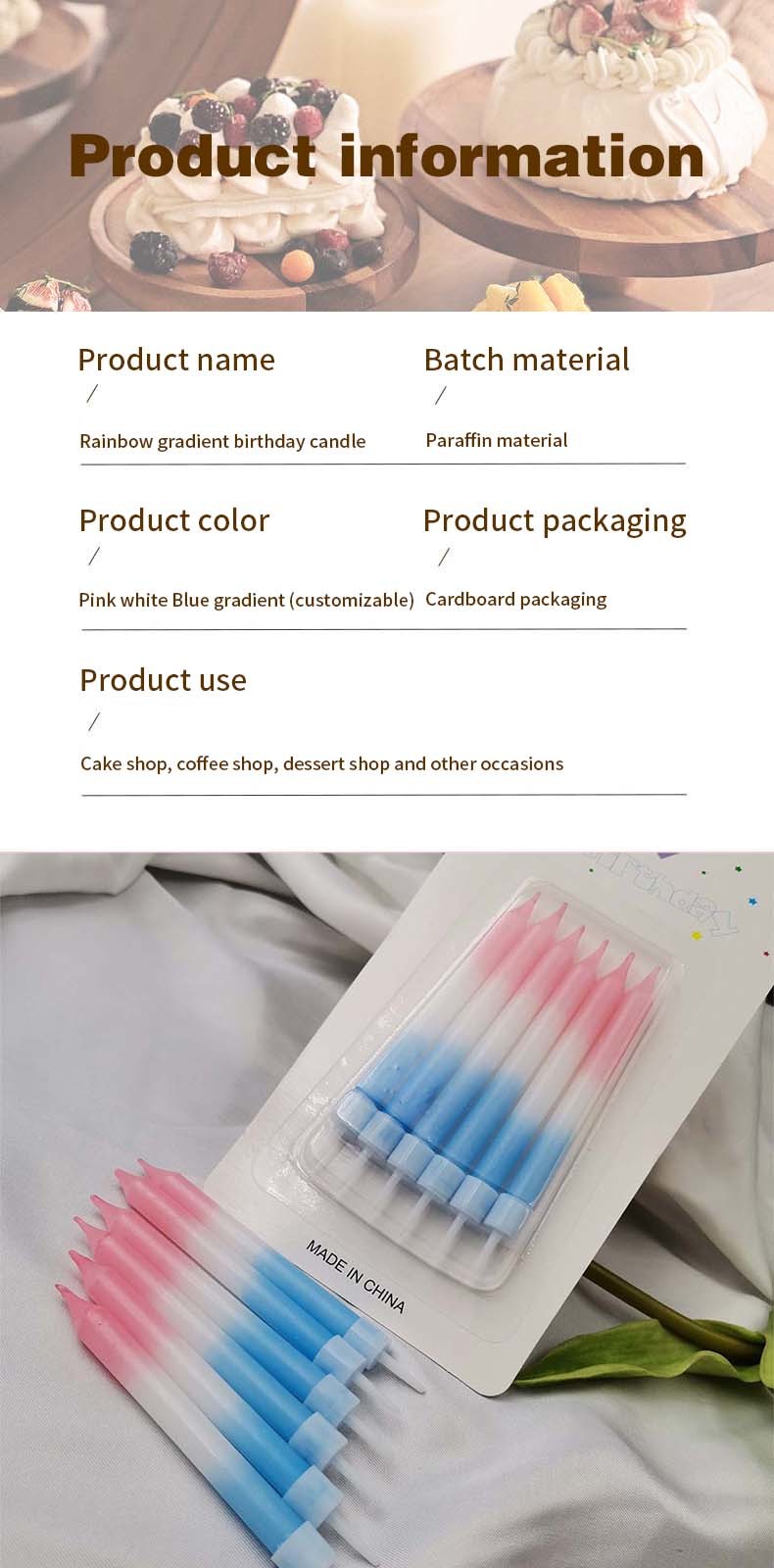 Gradient Colors Spiral Stick Birthday Cake Candles 2 Color Print Method
