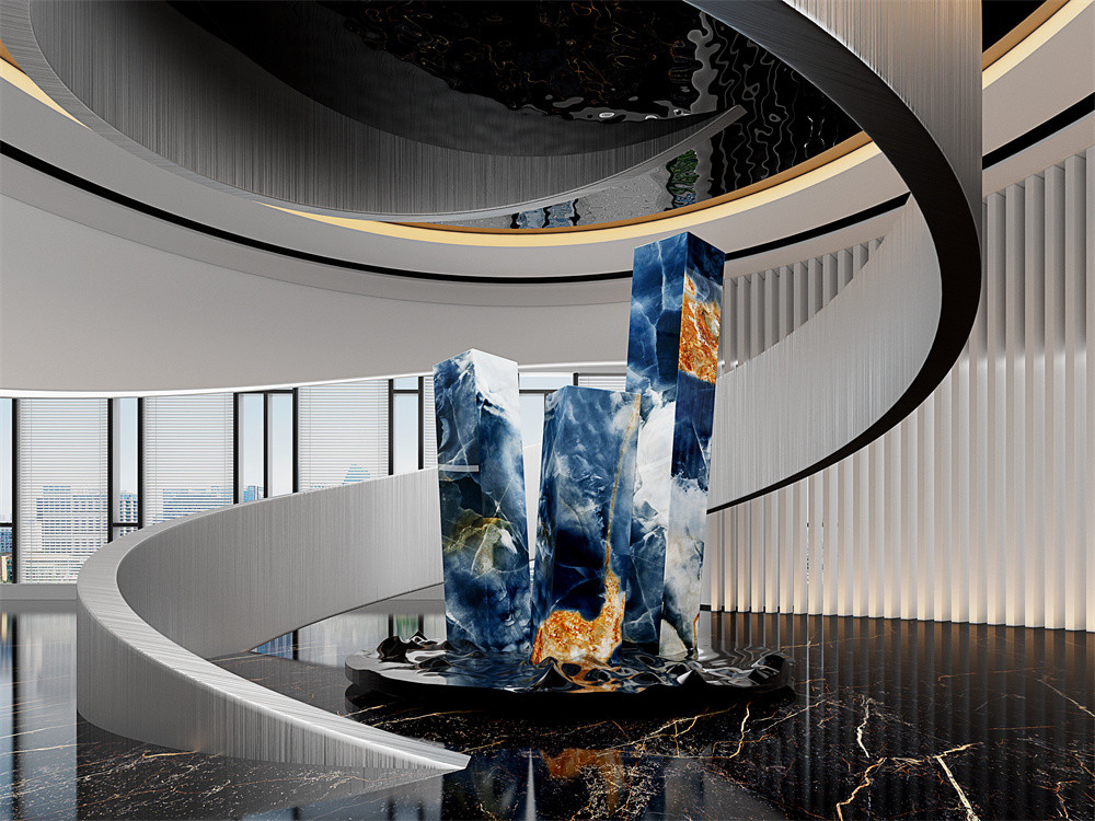 Emerald Blue 1420x2700mm Polished Glazed Sintered Stone Slabs And Indoor Floor Big Slab For Hotel And Living Room