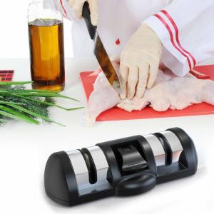 China Universal Black Manual Professional Knife Sharpener Stainless Steel With Suction Pad wholesale