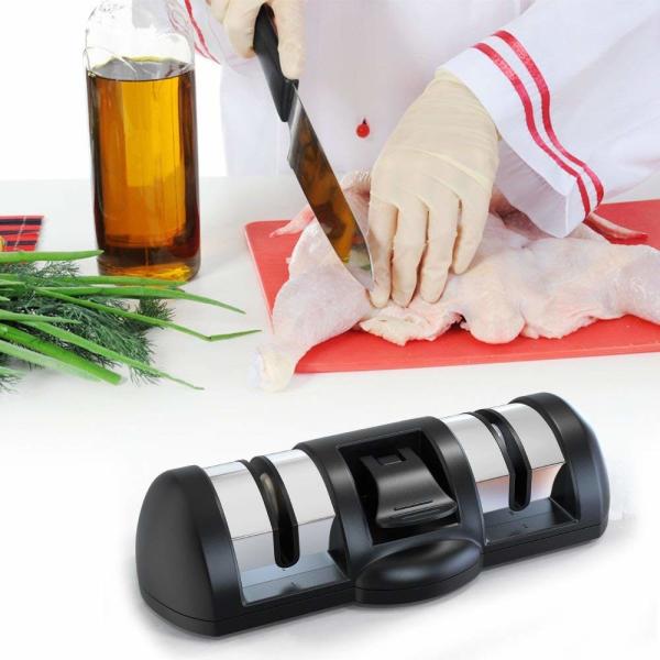Universal Black Manual Professional Knife Sharpener Stainless Steel With Suction