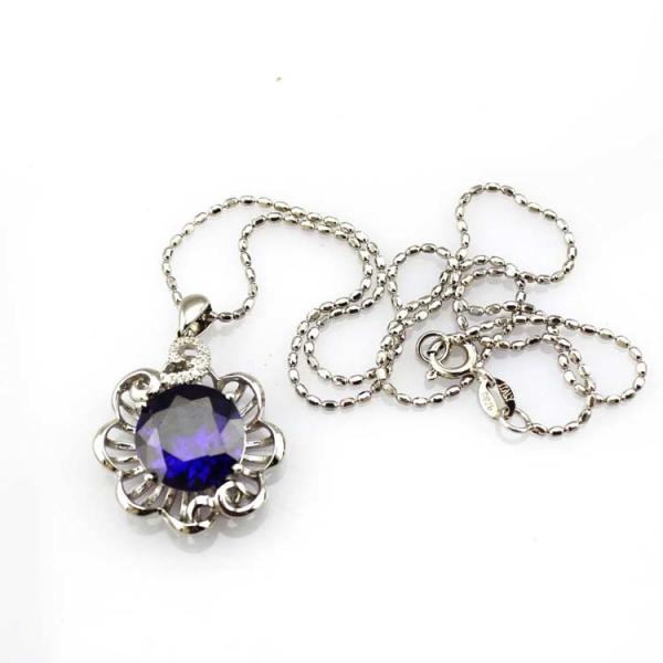 925 Silver 12mm Round Garnet Cubic Zircon Flower Style Pendant Necklace (P43)