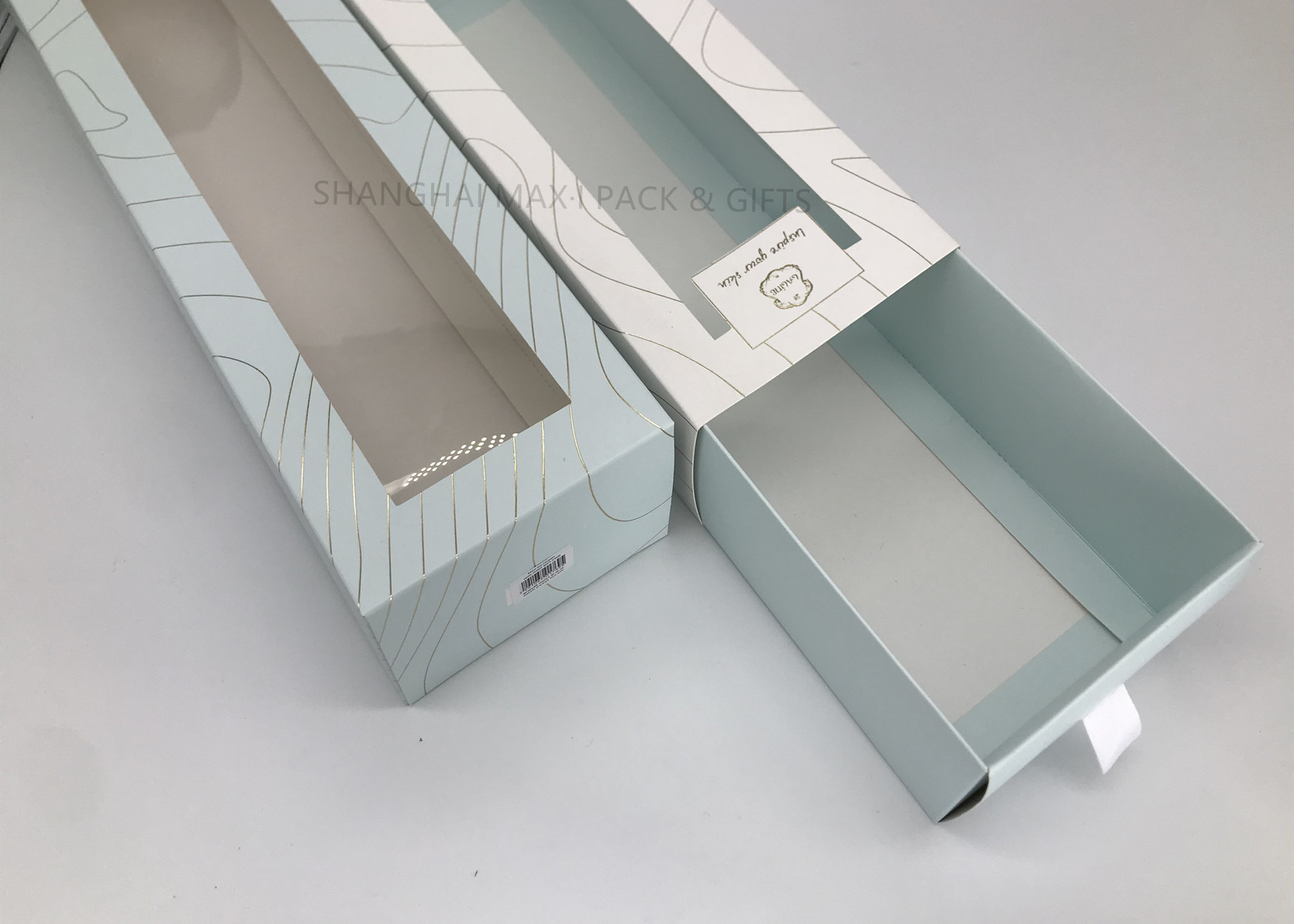 5×13×4 / 5x5x5 Branded Gift Boxes , Paper Drawer Style Gift Box With PVC Window Blanket Packaging