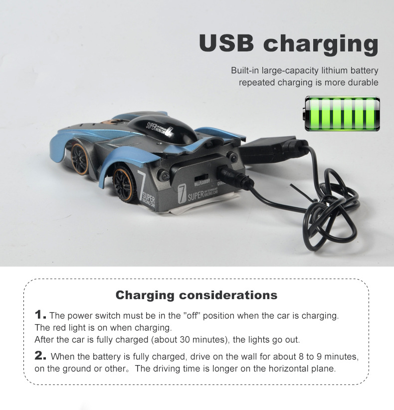 Adsorption Remote Control Toy Car Rechargeable Climbing Stunt Car 50M Remote Distance
