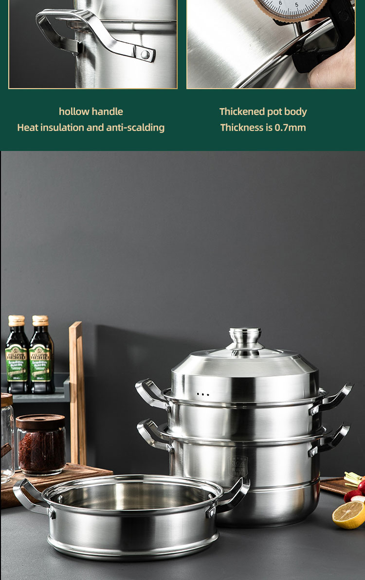 Custom Kitchen Cookware 3 layer Food Steamer Cooker Steamer Pot 304 Stainless Steel Steam Cooking Pot