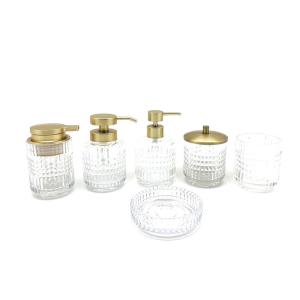 China Dimond Ribbed Glass Bathroom Accessories Set With Clear Color Gold Parts wholesale