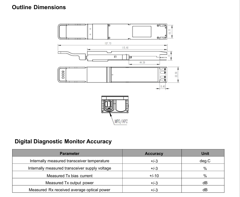 Bandwidth 400G Ethernet Network OSFP SR4 Multimode Fiber Transceiver Module with Hot-Plug Digital Diagnostic Functions