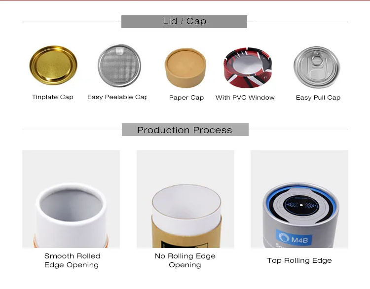 Rolled Lid Kraft Paper Tube Packaging With Colorful Inside Printing
