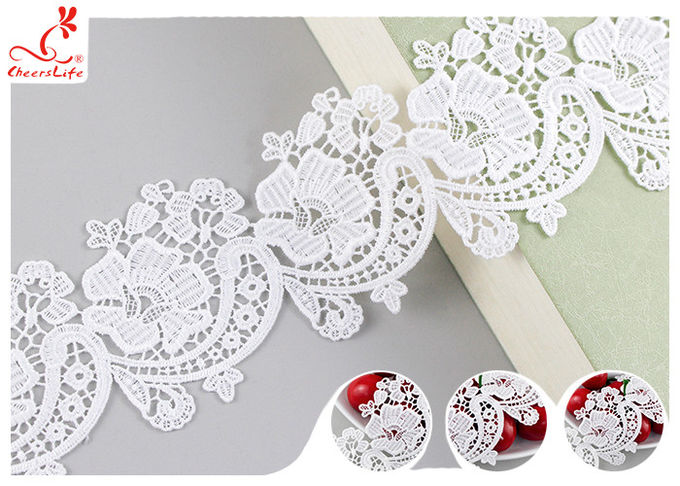 6CM Fancy Water Soluble Chemical Lace Trim With Heavy Embroidery SGS Verified