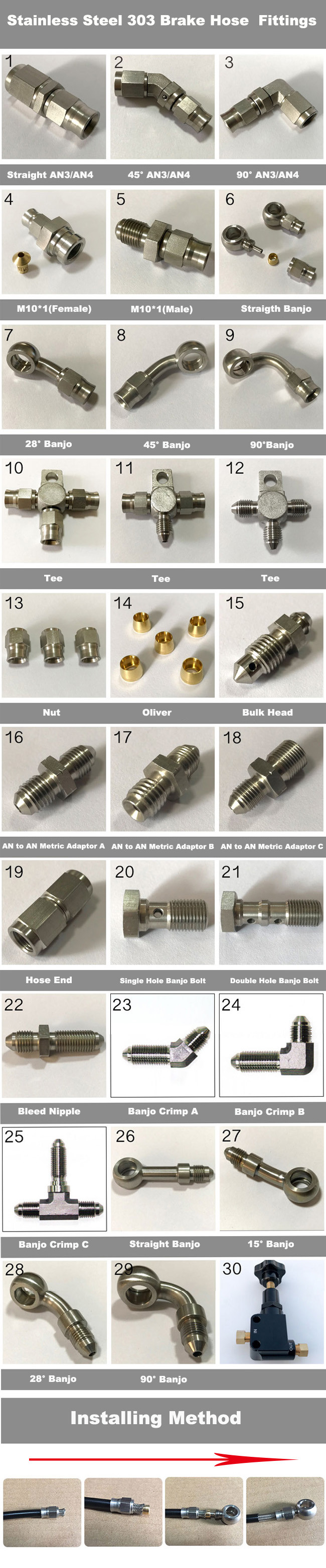 Stainless Steel Straight -3 AN Male to Banjo Eye Hole Diameter 12.2mm Brake Banjo Fitting for AN3 PTFE Brake Hose Line