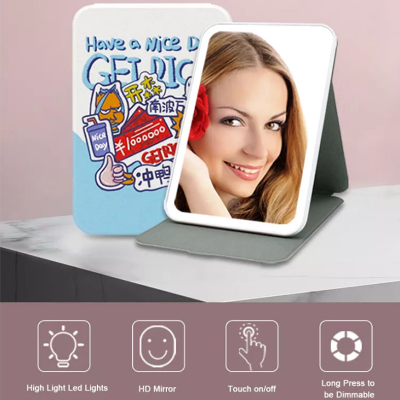 Trendy Led PU Leather IPad Makeup Mirror Standing Led Lighted Mirror Portable For Travel