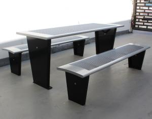 China Rust Resistant Commercial Picnic Bench , Powder Coated Metal Outdoor Table And Chair wholesale
