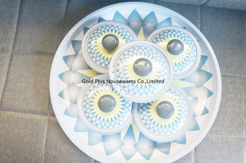 Indian colorful printed hand washing bowl sets and tray 5 pcs round dip bowl set with metal steel lid