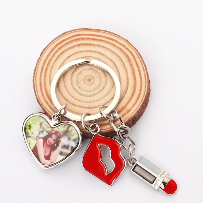 Stylish Key Ring Sublimation Blank Couple Keychain With Lipstick Lips Heart For Gifts