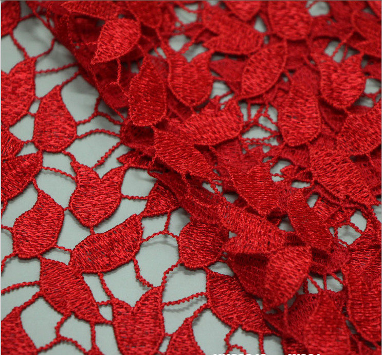 Chemical Lace Red Color Water Soluble Embroidery Fashion fabric for Apparel Accessories