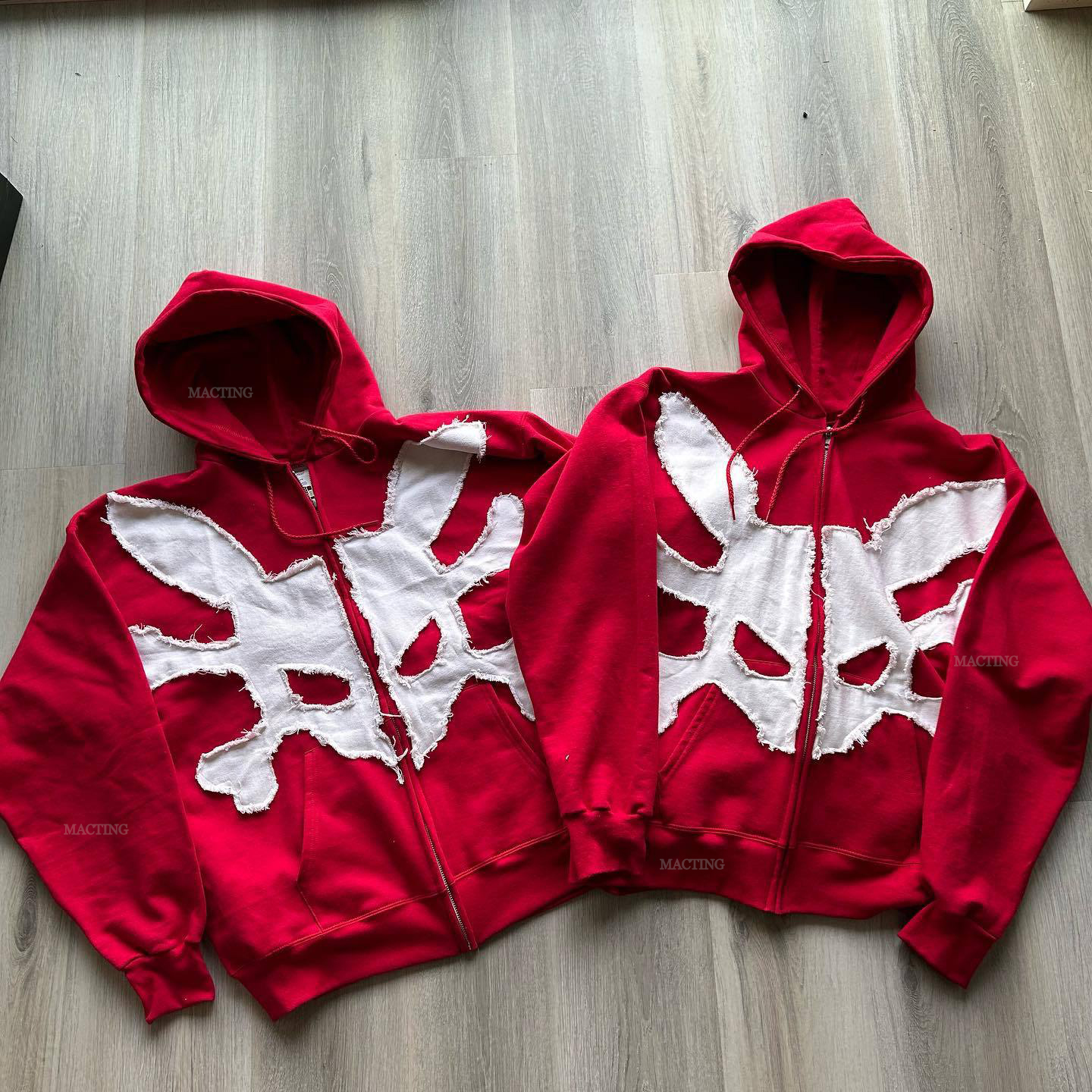 Cotton French Terry Embroidery Acid Wash Vintage Unisex Distressed Patch Applique Hoodies