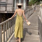 Sexy Solid Color Backless Summer Beach Vacation Dresses