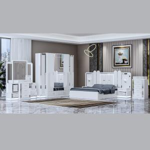 China Durable PU King Size Mirrored Bedroom Set Villa Hotel 4 Piece Living Room Set OEM wholesale