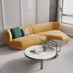 Technology Leather L Shaped Living Room Sofa Birch Legs Yellow