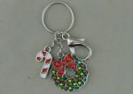 Rhinestone Christmas Promotional Key Ring Soft Enamel Zinc Alloy Silver