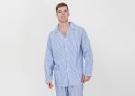 Blue Striped Style Mens Luxury Sleepwear / Mens Long Sleeve Pjs Fashion Design