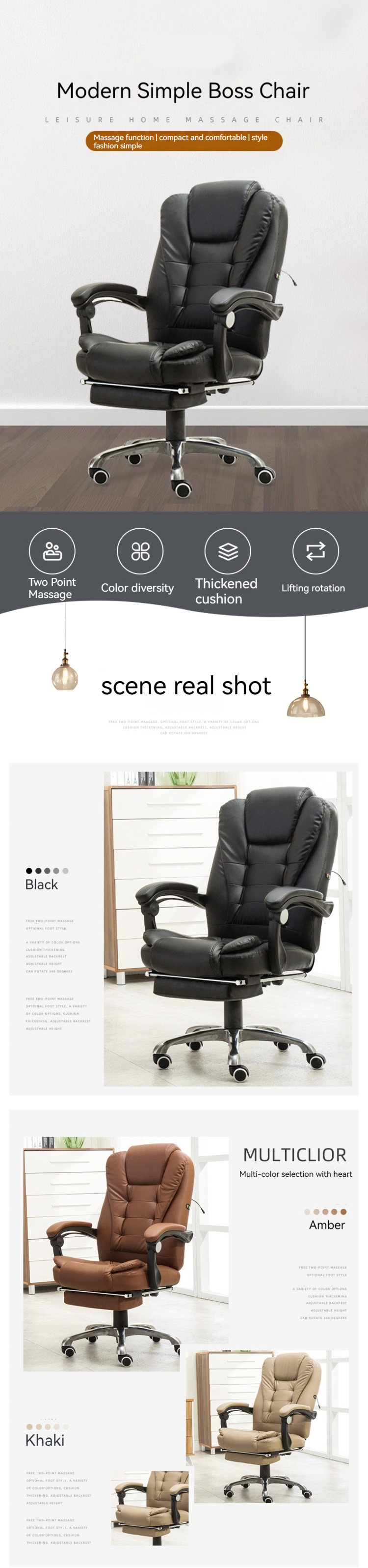 Adjustable Height High Back Black Leather Office Chair with Footrest and Wide Back