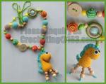 wood bead pacifier clip, non-toxic, baby shower gift, dummy holder, amigurumi