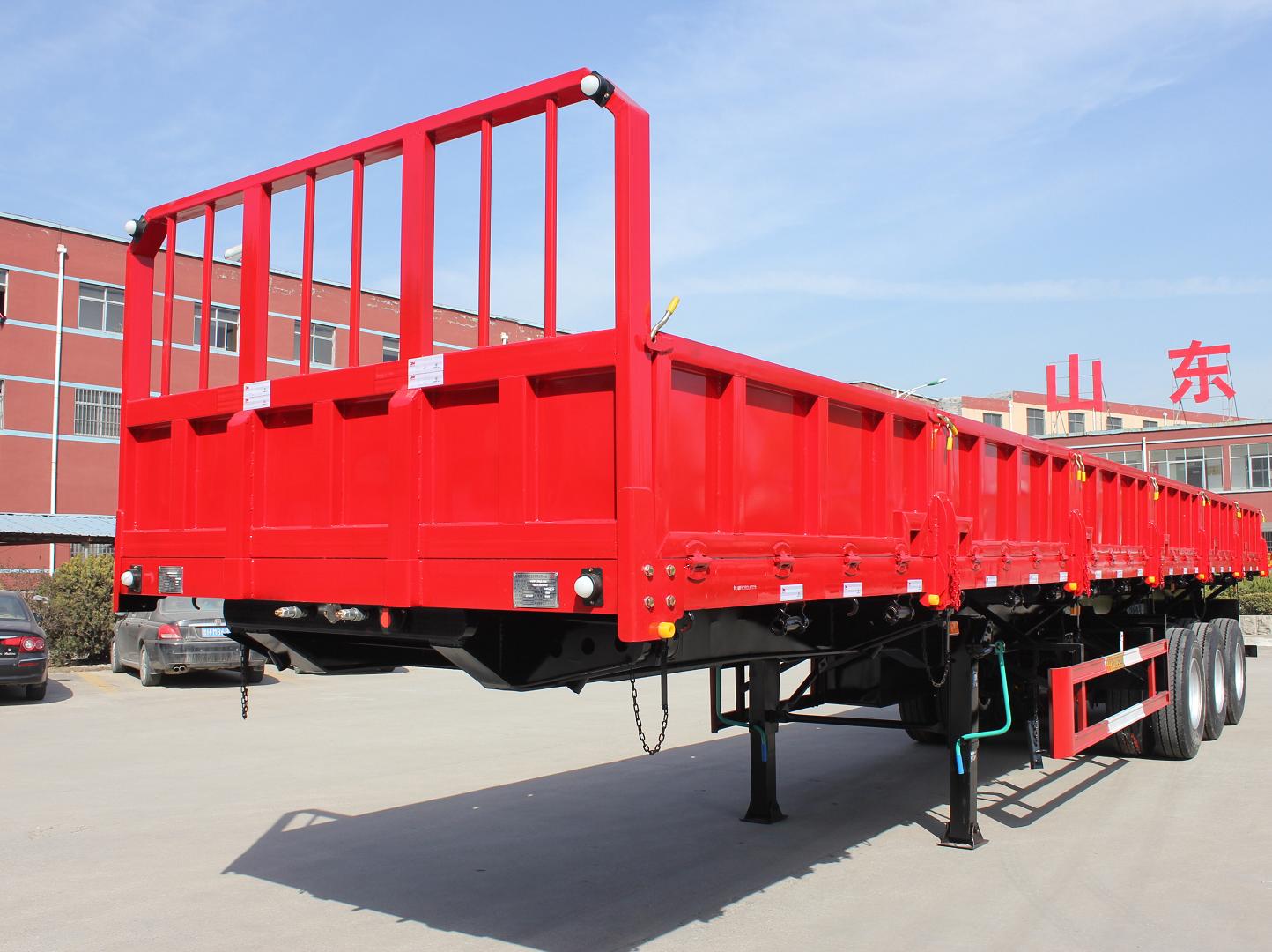 3 * 13ton Capacity Side Wall Flatbed Truck Semi Trailer 40T 3 Axles Cargo Transporting