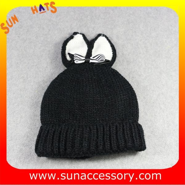 AK17023 Sun Accessory customized baby knitted beanie caps and hats with rabbit ear, ,caps in stock MOQ only 3 pcs