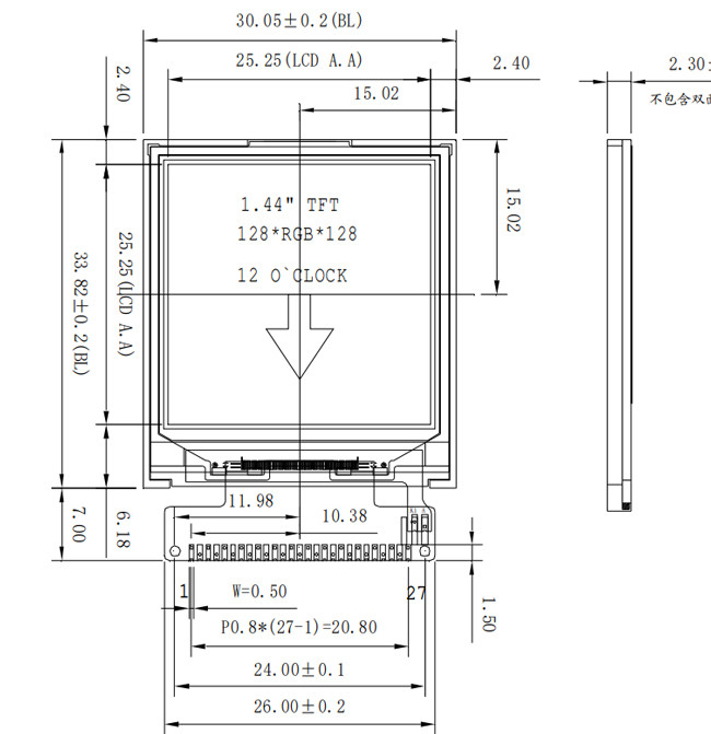 Square Small LCD Display Screen, TFT LCD 1.44 Inch128x128 With MUC 8bit Interface