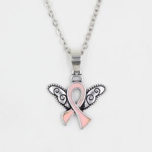 China New Arrival Breast Cancer Awareness Jewelry Pink Ribbon Angel Wing Cancer Pendant Necklace Wholesale wholesale