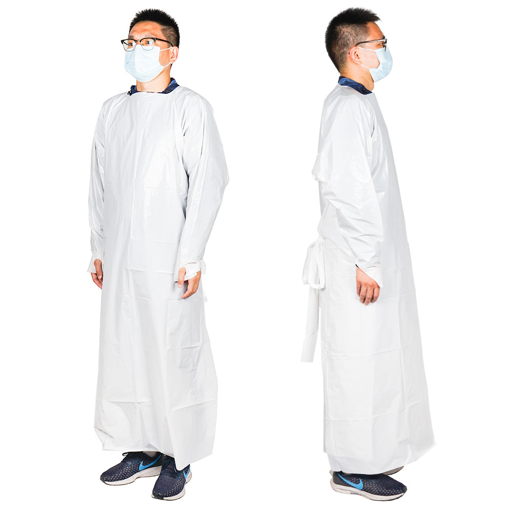 PE Waterproof Isolation Gowns White Disposable Clothing