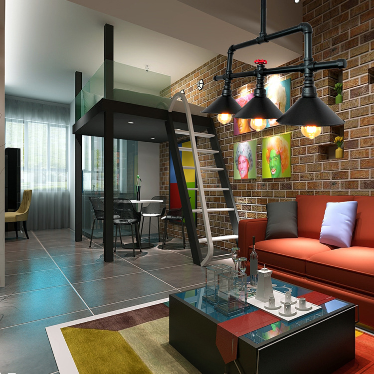 Vintage industrial wind and water pipe chandelier creative three end restaurant bar kitchen long lamp（WH-VP-226)