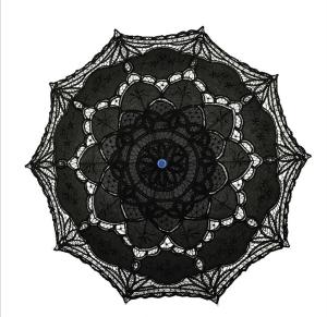 China Vintage Lace Wedding Parasol Umbrella 48cm White black and beige colors wholesale