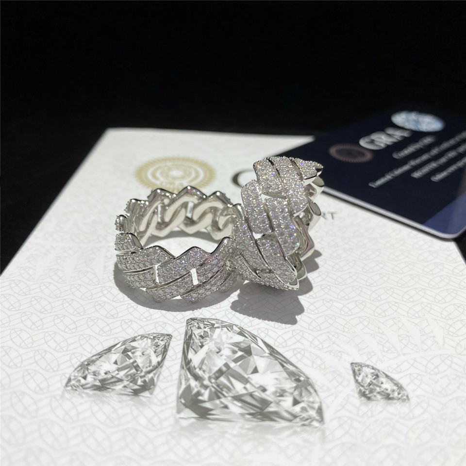 925 Sterling Silver Moissanite Man Rings Miami Cuban Link Silver Diamond Jewelry