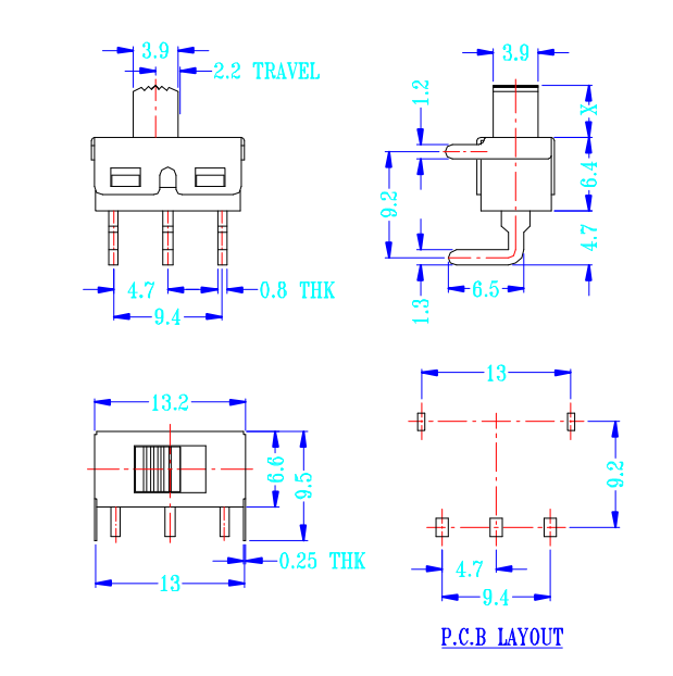 3 Pin 2 Position DIP 1P2T Miniature Slide Switches