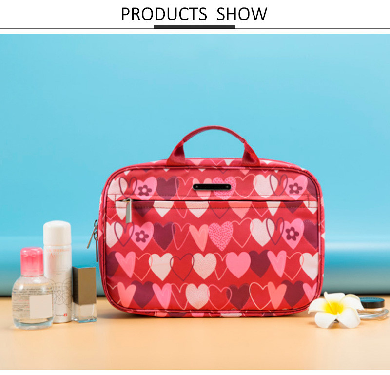Vintage Heart Printed Travel Wash Hanging Toiletry Bag