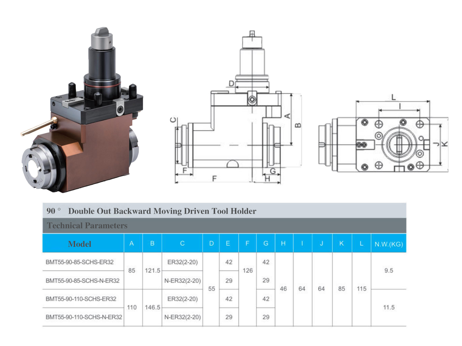 BMT40/BMT65 bmt Tool Holders Lathe Live Tooling Holders CNC Machine Accessory Double Head