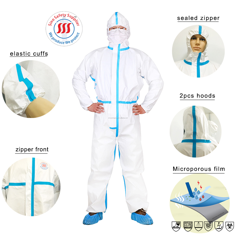 Type 4 Taped White Disposable Coveralls Anti Virus Blood Microbe Liquid Permeation